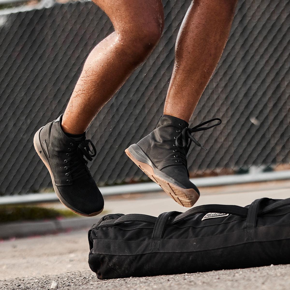 Men's Ballistic Trainers - Mid Top - Black + Gum w/ Black Reflective Spearhead